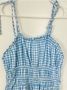 Japna Blue and White Gingham Tie-Strap Jumpsuit